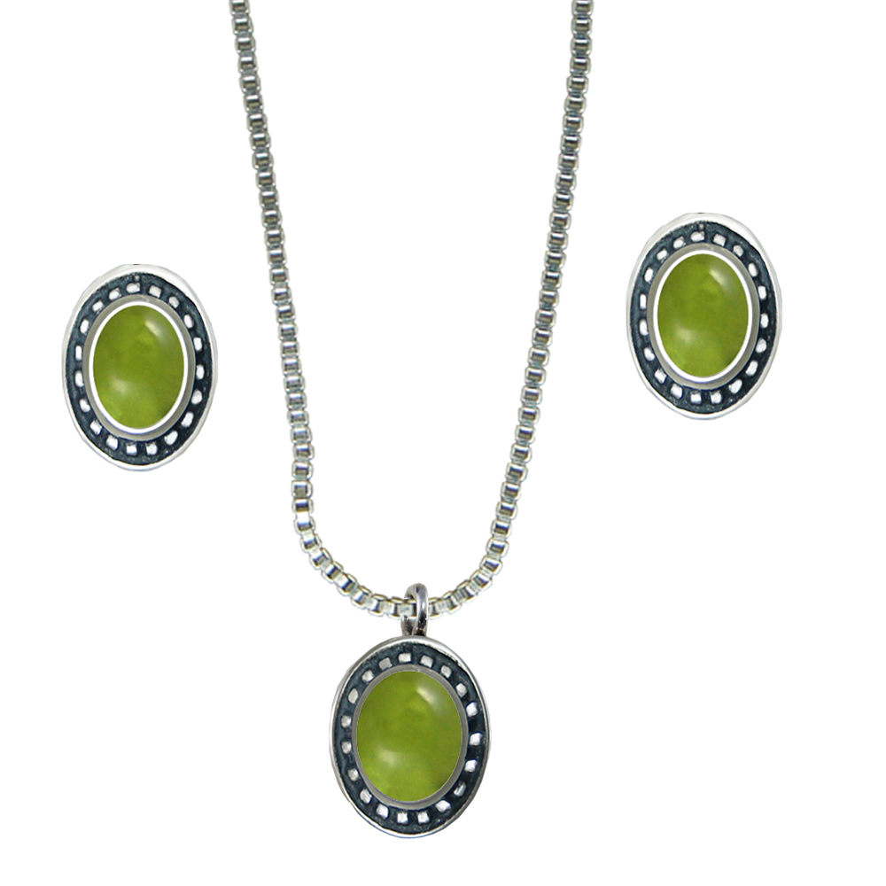 Sterling Silver Petite Necklace Earrings Set Peridot